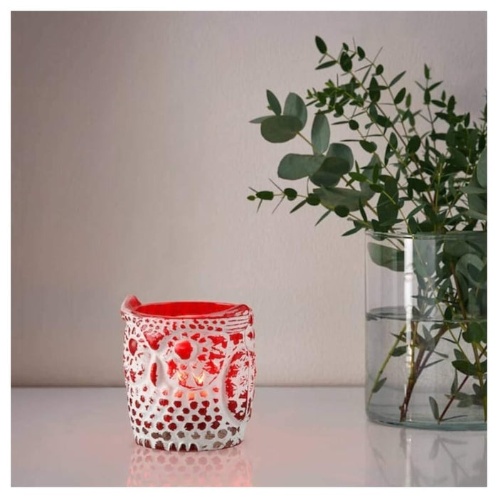 IKEA VÅRSYREN Lantern for Tealight White 12 cm with EFTERSKORD Candle Holder, Red