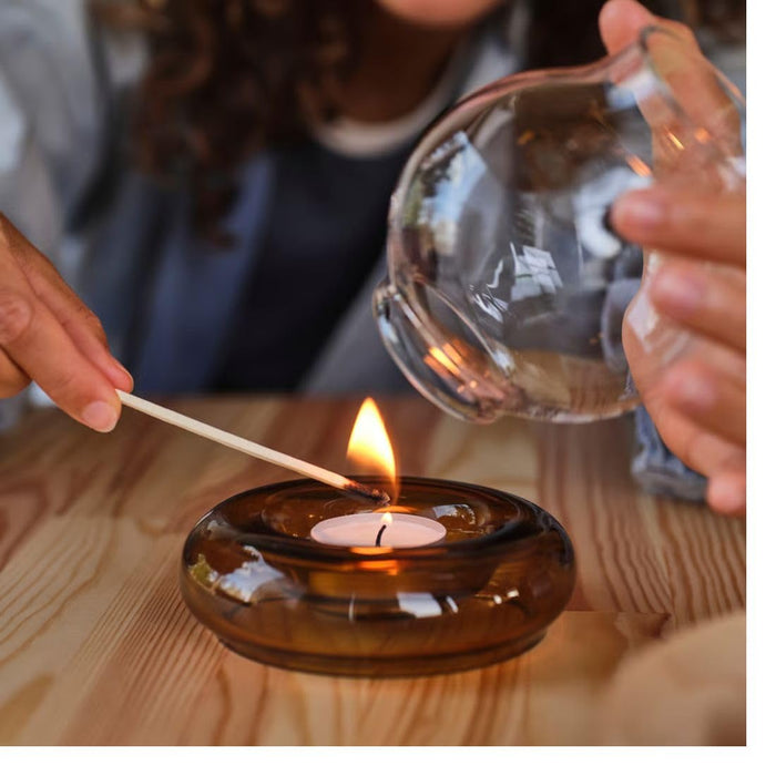 IKEA OMMJÄNGE Glass Tealight Holder, 12 cm with EFTERSKORD Red Candle Holder, 7.5 cm