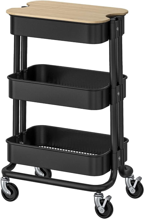 IKEA RÅSKOG/NORRÅVA Trolley with lid, Black, 28x38x61 cm (11x15x24)
