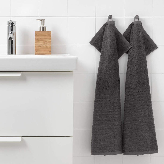 IKEA Bathroom Accessories Set, Black Wall Hooks, Bath Mat Dark Grey-Blue, 50x80 cm, Grey Hand Towels, 5-Piece Collection