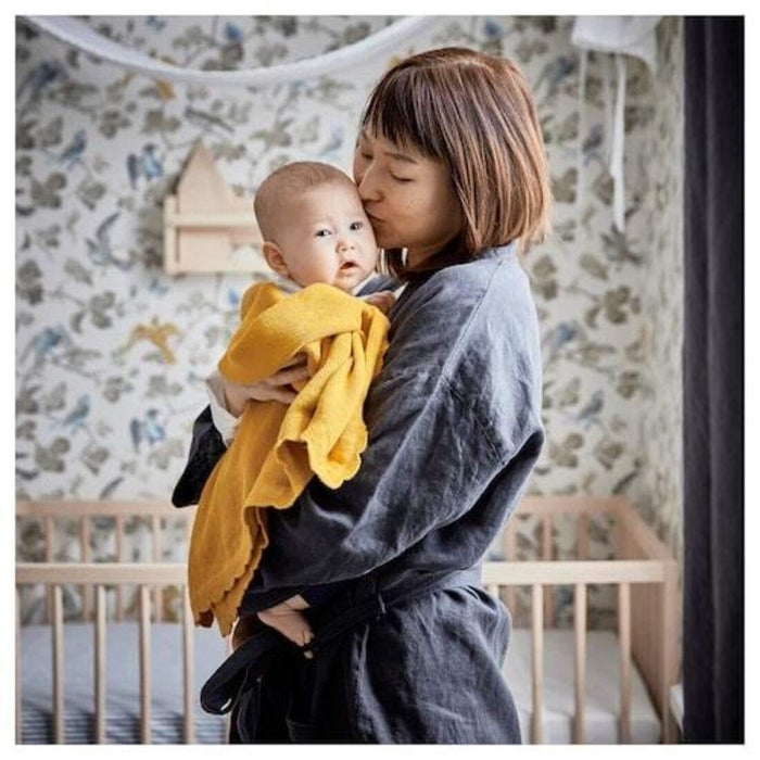 Ikea LEN Baby Cot Duvet Cover, Pillowcase and Knit Blanket Set, Bunny Print, Organic Cotton, 110x125 cm with Dark Yellow Blanket, 70x90 cm
