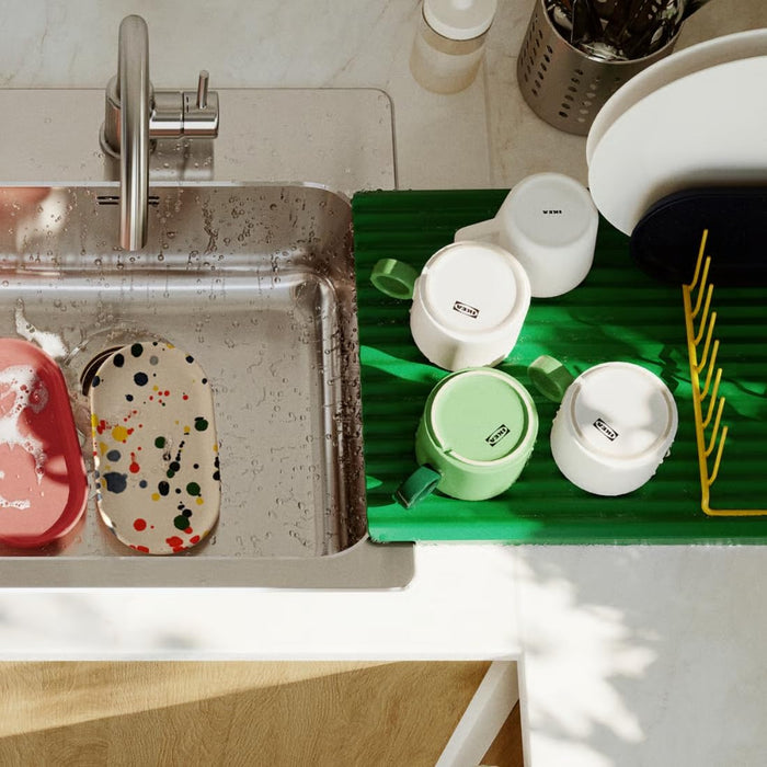 IKEA VIDEVECKMAL Dish-washing brush with dispenser, bright green with Dish drainer, double-sided, green, 40x31 cm