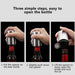 Step-by-step guide on using a beer bottle opener with text instructions.