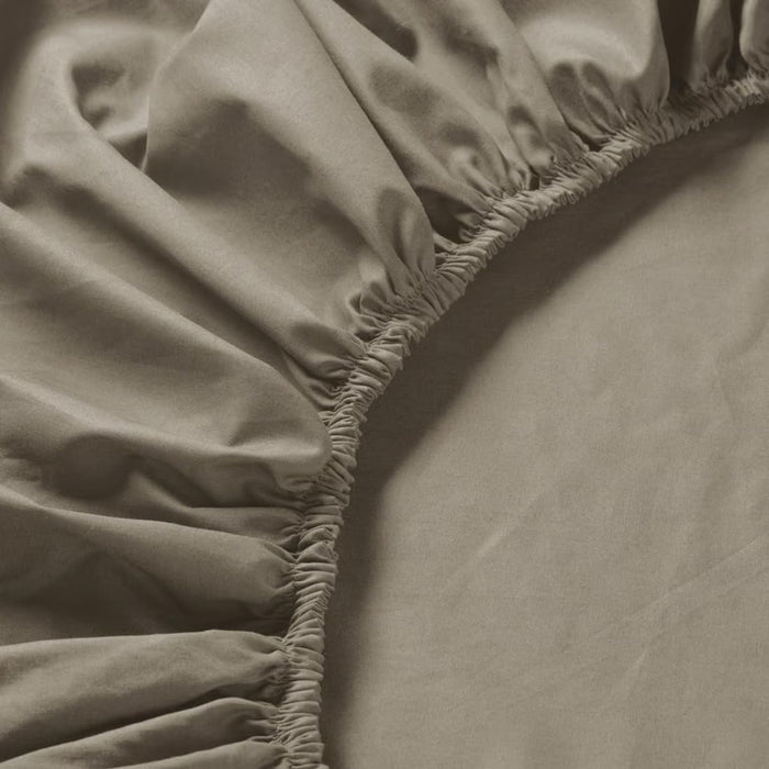 IKEA ULLVIDE Fitted Sheet with Pillowcase Set, Grey-Beige Sheet 90x200 cm & White/Brown Striped Pillowcase 50x80 cm