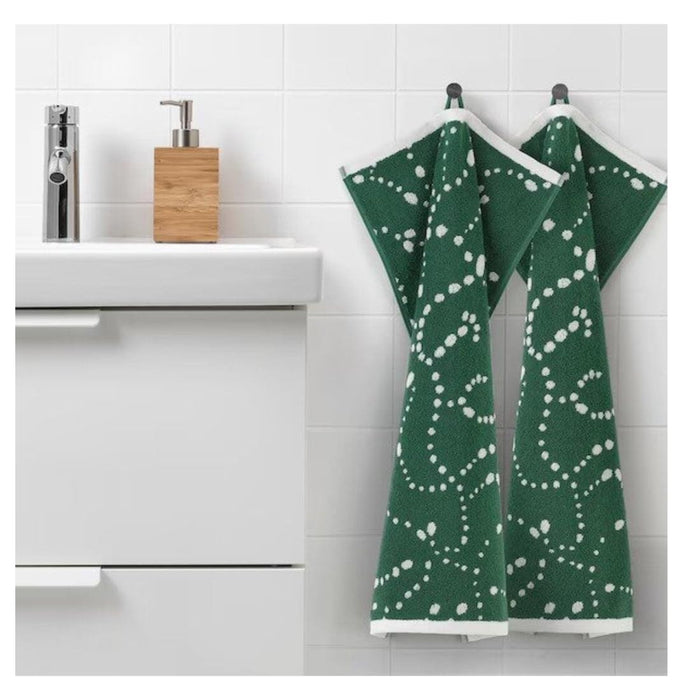 IKEA HEMMAFIXARE Storage case, flower/pale grey-green, 34x51x28 cm (13 ½x20x11) with AROMATISK Hand towel, green, 40x70 cm (16x28)