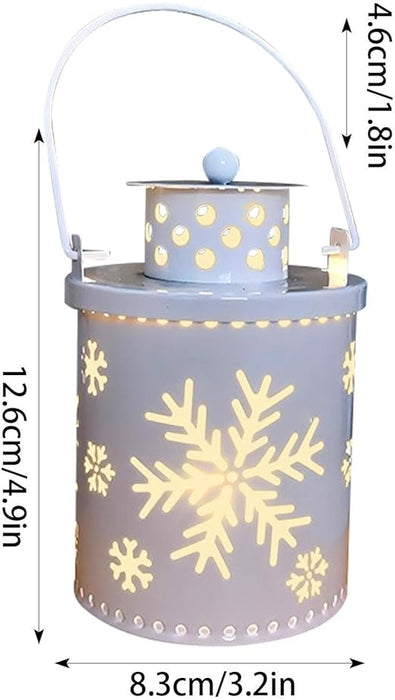 Decorative lantern with snowflake design and measurements on a white background