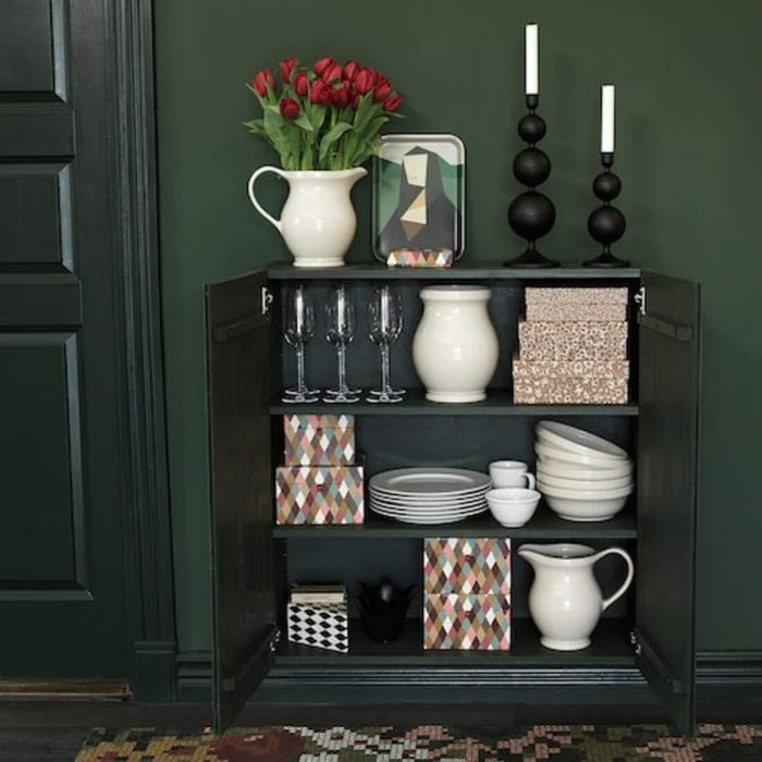 IKEA Candle stick, dark grey, 36 cm with Unscented candle, white, 25 cm