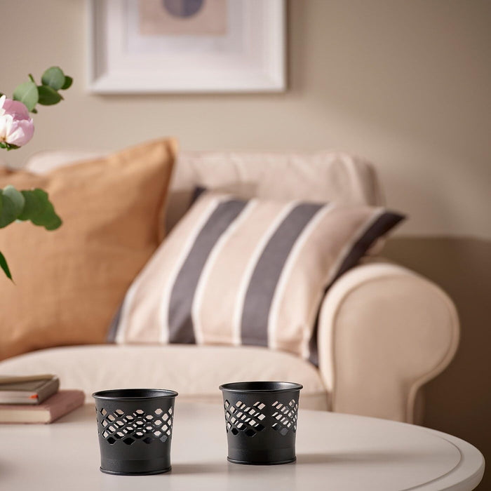 IKEA BERGGRAN Candle holder, anthracite, 7 cm with  Scented candle in metal cup, Mountain air/turquoise, 9 hr (540 min)