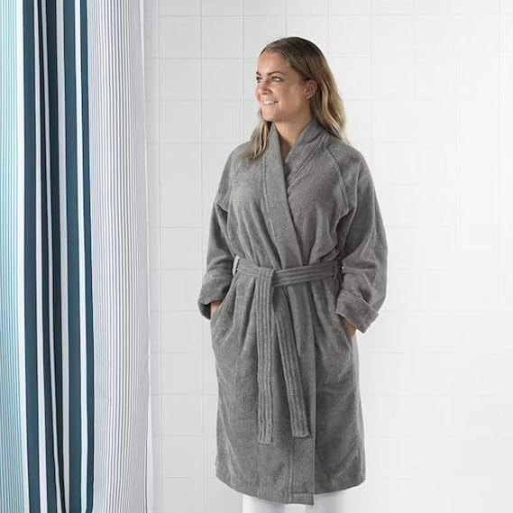 IKEA Grey Bathroom Essentials Set – Bath Mat 40x60 cm, Bath Towel 70x140 cm, Bath Robe & Slippers (L/XL)