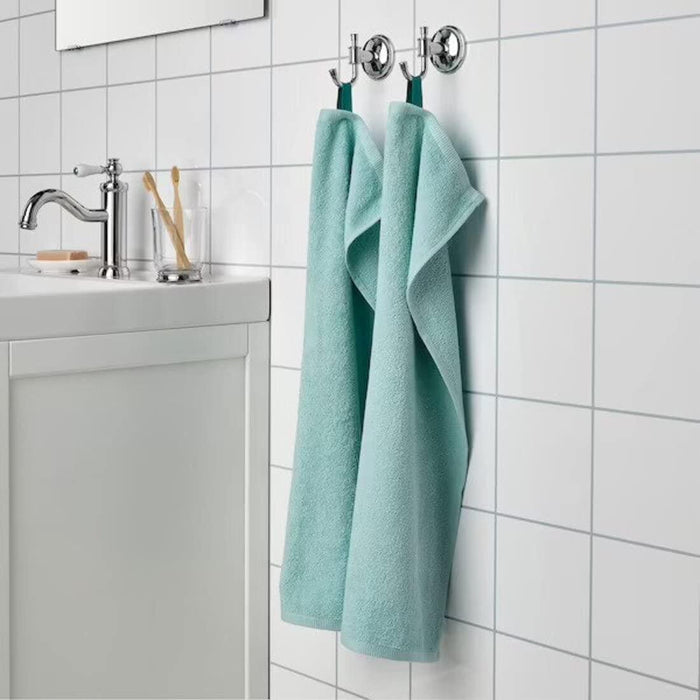 Ikea Bathroom Accessories Set, Includes Bath Mat Turquoise, 50x80 cm, Hand Towel 40x70 cm, 2 Black Wall Hooks