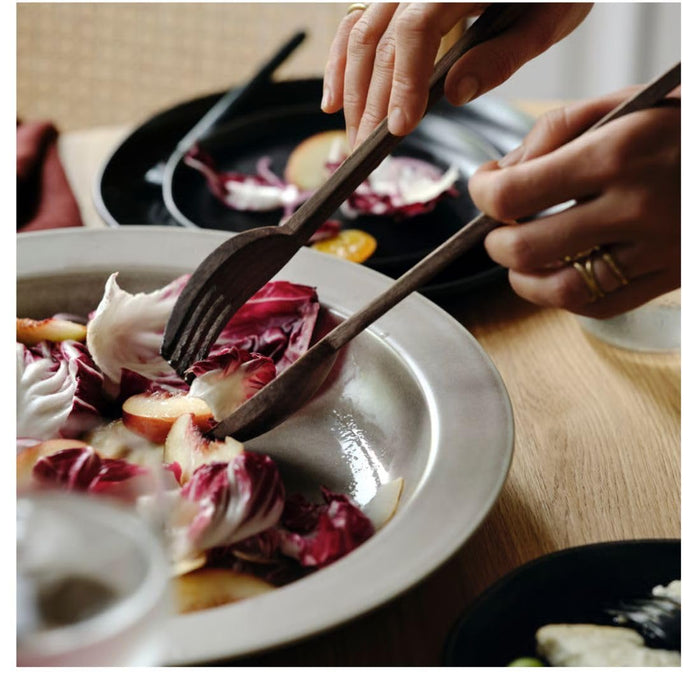 Ikea Stockholm 2-piece Serving Set, Walnut, 31 cm (12") ÖMSESIDIG Serving Bowl, White, 28x24 cm (11x9 ½)