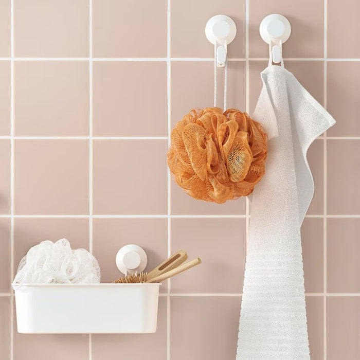 IKEA ÅBYÅN Body Puff Set of 3 with Self-Adhesive Hook – Orange/Green/White, Chrome-Plated Hook