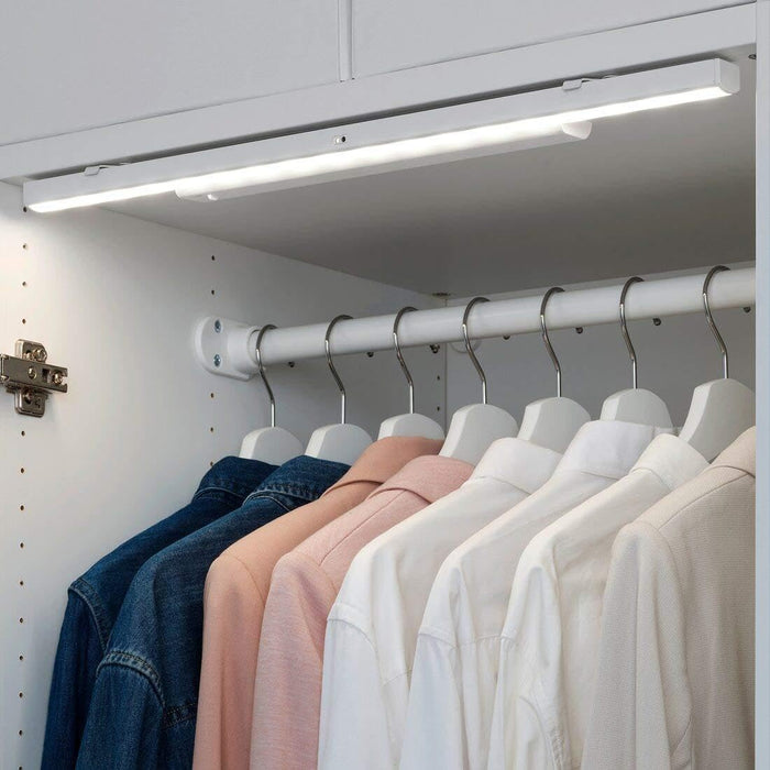 IKEA STÖTTA LED spotlight and clamp, battery-operated white  with  LED cabinet lighting strip w sensor, battery-operated white, 52 cm