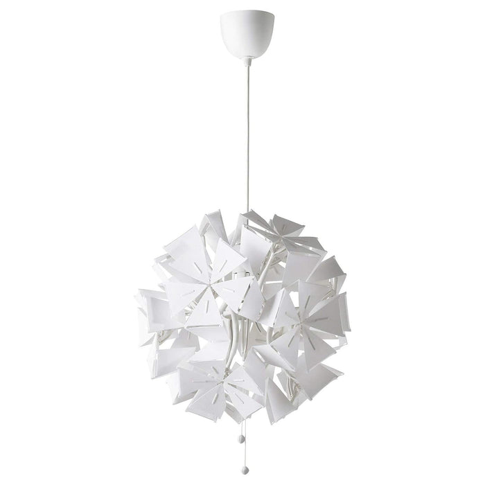 Digital Shoppy IKEA RAMSELE 16W geometric pendant lamp in white, 43 cm, hanging over a modern dining table 80407109