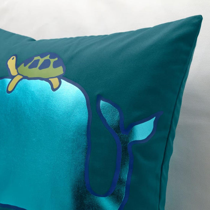 Ikea BLÅVINGAD Cushion Cover Whale Pattern Blue-Green 50x50 cm with Napkin