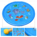 Blue round splash mat with playful sea animals and coral illustrations, shown with close-up of yellow valve and material texture – 1598452254744 12846906.