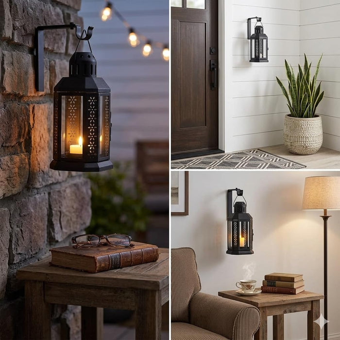 IKEA ENRUM Lantern for Tealight, in/Outdoor, Black, 22 cm with Wall/Ceiling Bracket, Black.