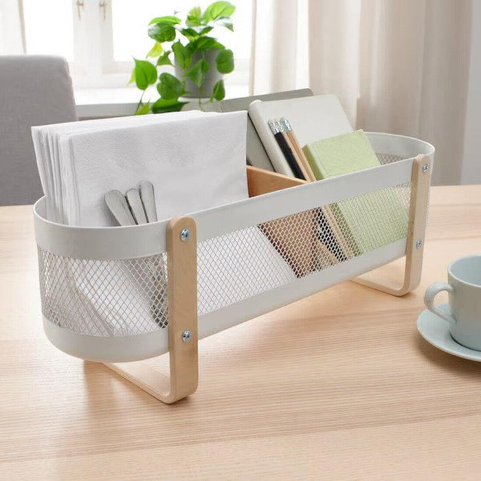 IKEA RISATORP Desk organiser, white, 50x16x17 cm with Basket with compartments, white, 33x24x23 cm