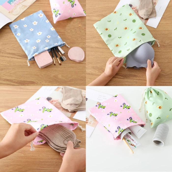Collage of pastel drawstring bags storing makeup, socks, and toiletries – 1598445710448 14078092