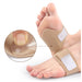 Foot with bunion corrector and close-up of bunion area on a white background