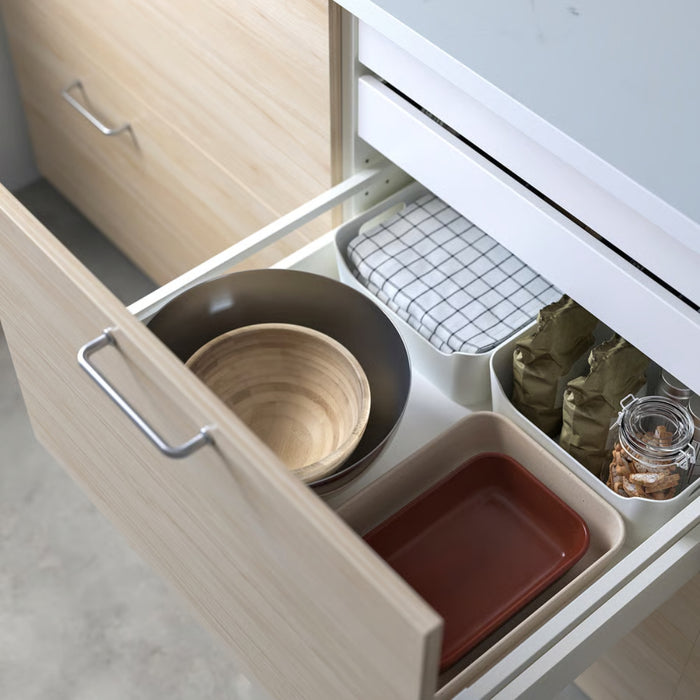 IKEA LYCKAD Oven/serving dish set of 2, light beige/red-brown, stored in organized kitchen drawer with bowls and dry goods - 90607952