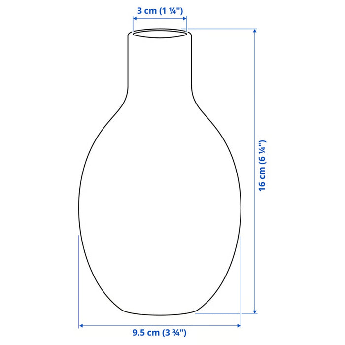 Measurement chart of a vase with dimensions labeled