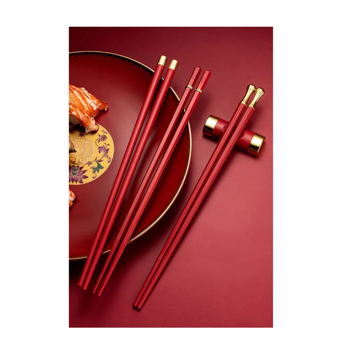 Digital Shoppy Household Red Festive Alloy Chopsticks (5 PAIRS)