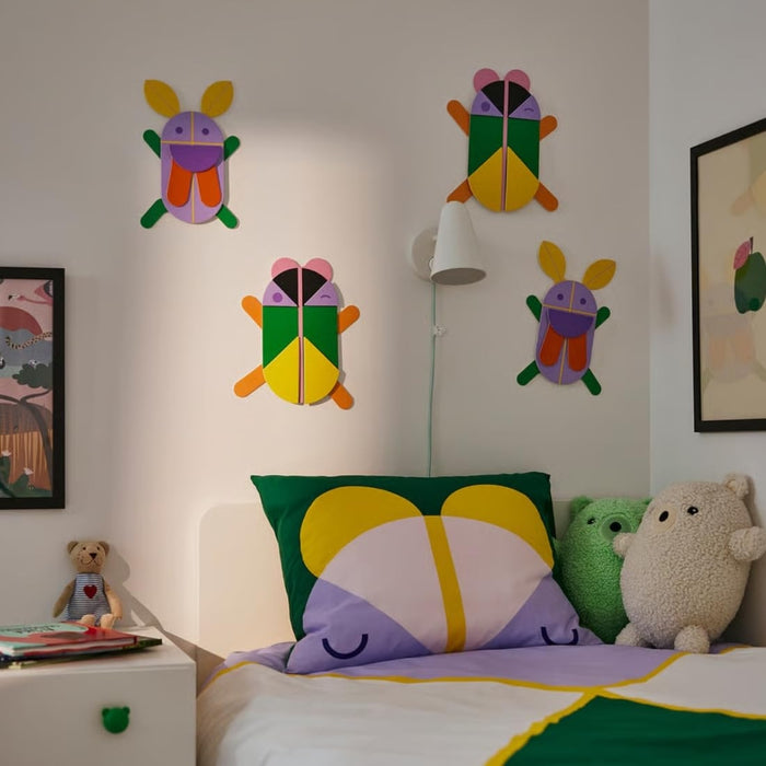 IKEA GREJSIMOJS Duvet Cover and Pillowcase Multicolour 150x200/50x80 cm with GREJSIMOJS Wall Decoration Set of 2 Multicolour