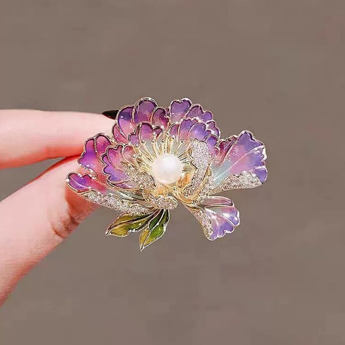 Digital Shoppy Purple Peony Brooch – Chinese Pearl Ornament for Women