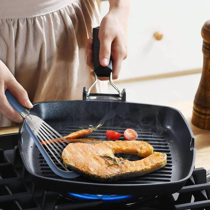 Digital Shoppy Stainless Steel/Silicon Cooking Shovel – Slotted Turner for Kitchen Use - Blue