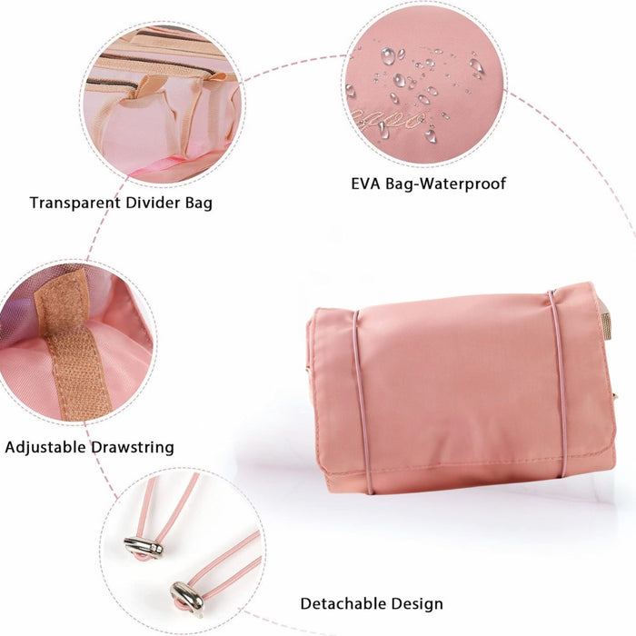 Digital Shoppy 4-in-1 Foldable Cosmetic Bag – Detachable Mesh Pouches for Women – Pink