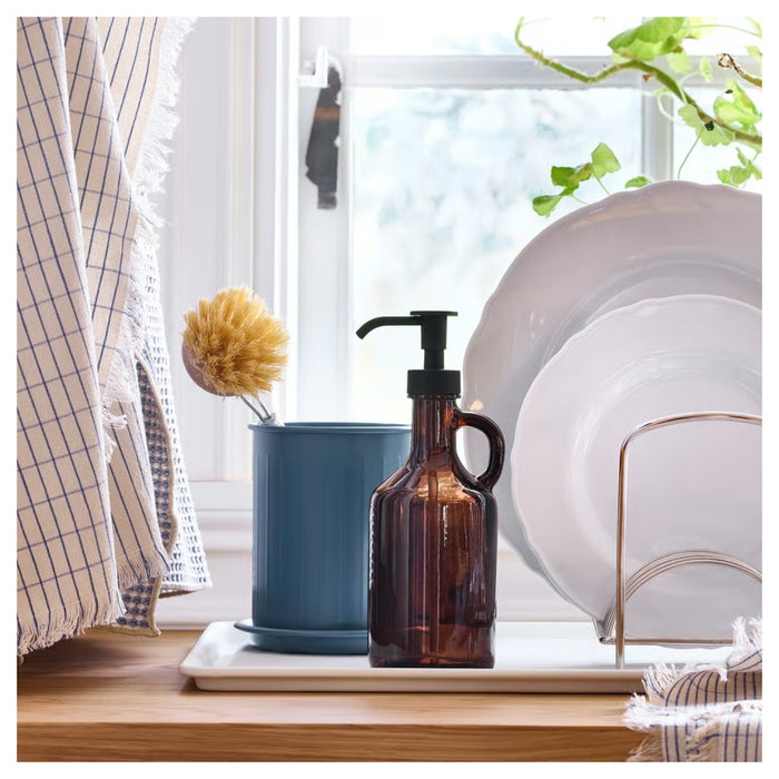 Ikea VÄLVÅRDAD Cutlery stand, dark grey-blue/galvanised, 13 cm (5 ") with AROMATISK Hand Towel, green, 40x 70 cm