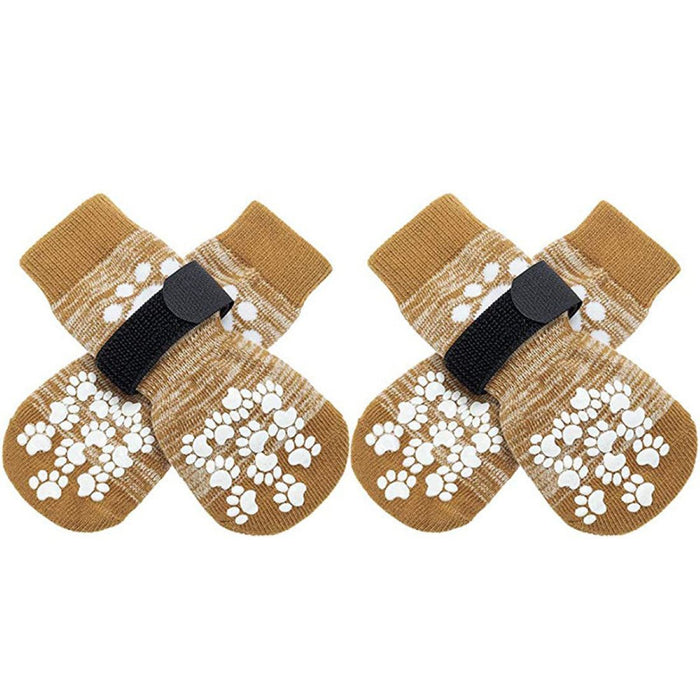 Gradient yellow dog ankle socks (small size) with anti-slip paw prints and adjustable black straps for secure indoor wear. Waterproof, warm, and anti-drop design for comfort. -160000554188512393445