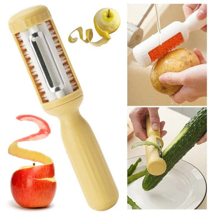 Digital Shoppy 2-in-1 Vegetable Brush & Peeler – Yellow Multifunctional Kitchen Tool