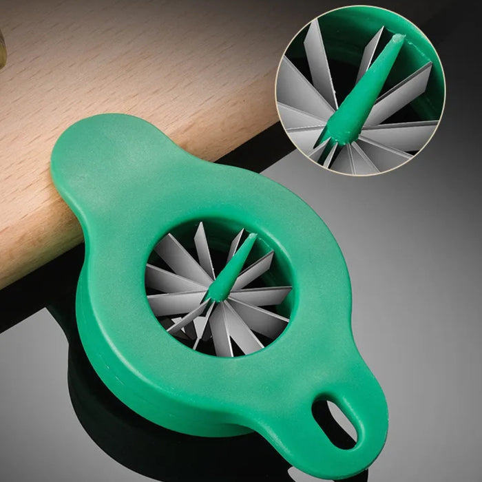 Green onion shredding knife beside plate of julienned cucumber, carrot, radish, and scallions – perfect for salads and garnishes – 1598451114240 13941221