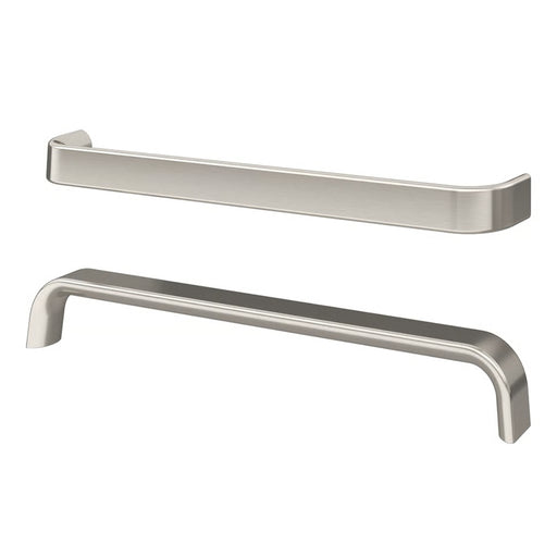 Two metallic handles on a white background