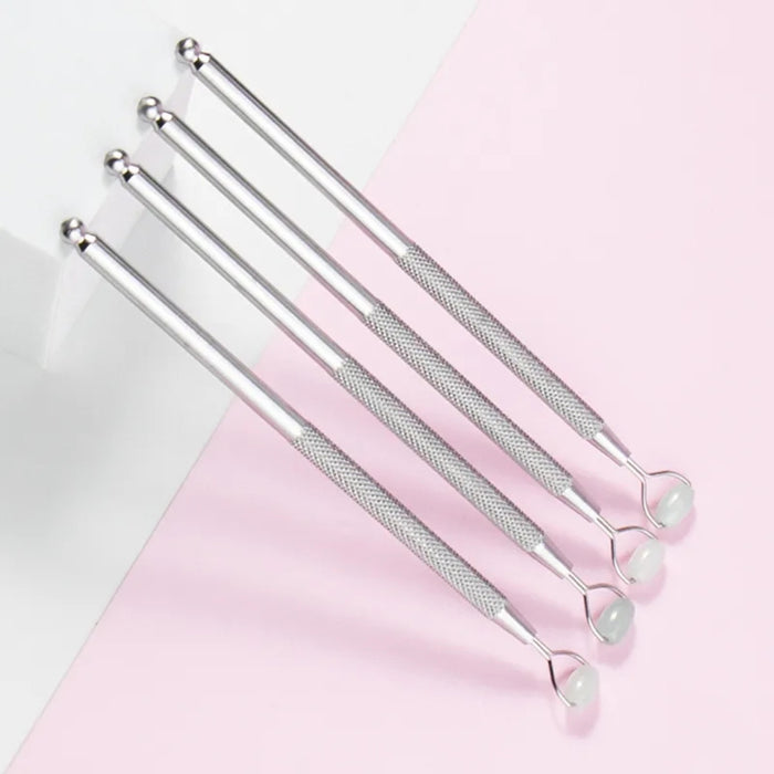 Jade Eye & Nose Massager – Dual-End Roller, Facial Circulation Tool, four metal tools with ball tip and loop end for skincare