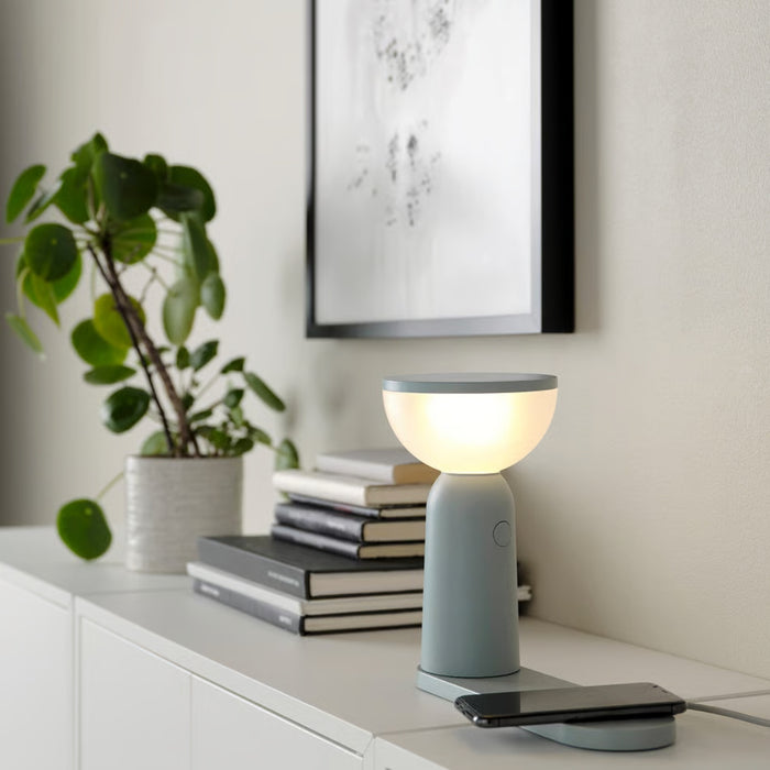 IKEA BETTORP LED mobile lamp with wireless charging, dimmable light grey-blue
