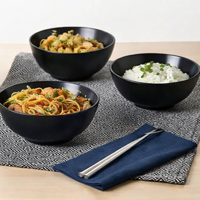 IKEA Dining Set: 4-Pack FÄRGKLAR Matt Dark Grey Bowls, GODDAG Placemats & SNÖKRABBA Napkins