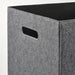 Gray fabric storage bin with a black interior on a white background