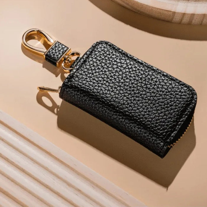 Digital Shoppy Litchi Pattern Leather Car Key Case – Zipper Pouch with Key Ring