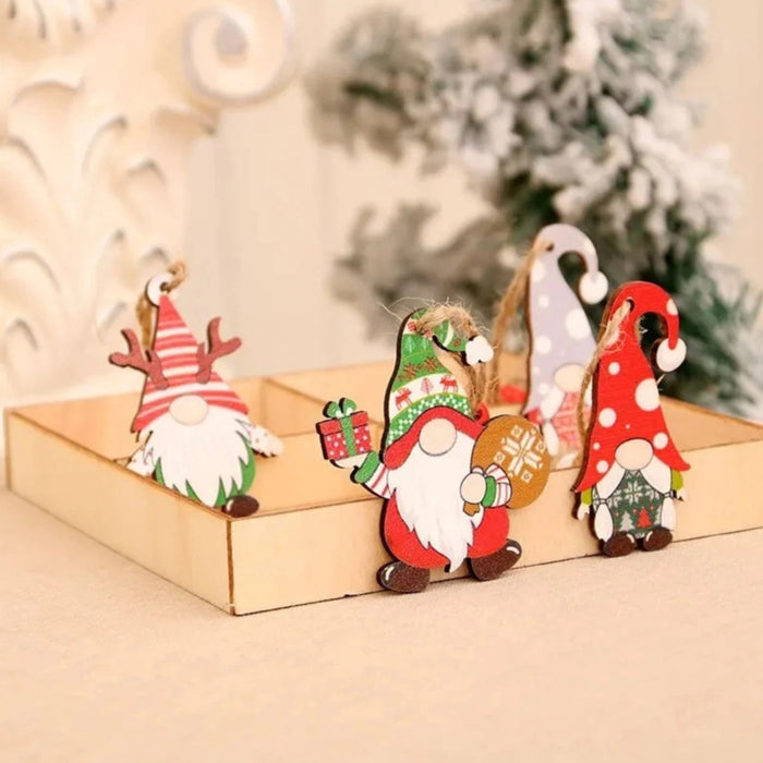Digital Shoppy 12pcs Wooden Santa Claus Ornaments – Christmas Tree Pendants