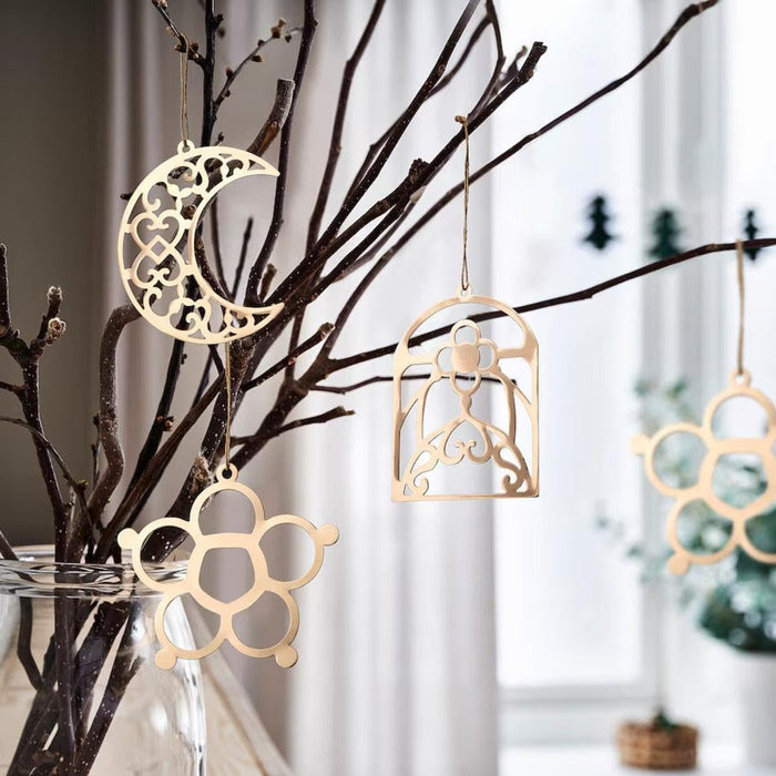 IKEA GOKVÄLLÅ LED Lighting Chain Lantern Green 12 Lights Battery‑Operated Outdoor with GOKVÄLLÅ Hanging Decoration Set of 3 Copper‑Colour