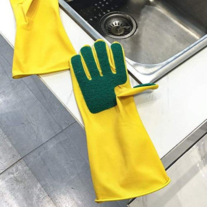 Digital Shoppy 1 Pair Sponge-Finger Rubber Cleaning Gloves – Yellow | Dishwashing & Household Use