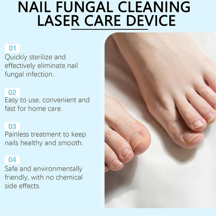 Step-by-step usage guide showing hand washing, device activation, and 10-minute nail illumination process