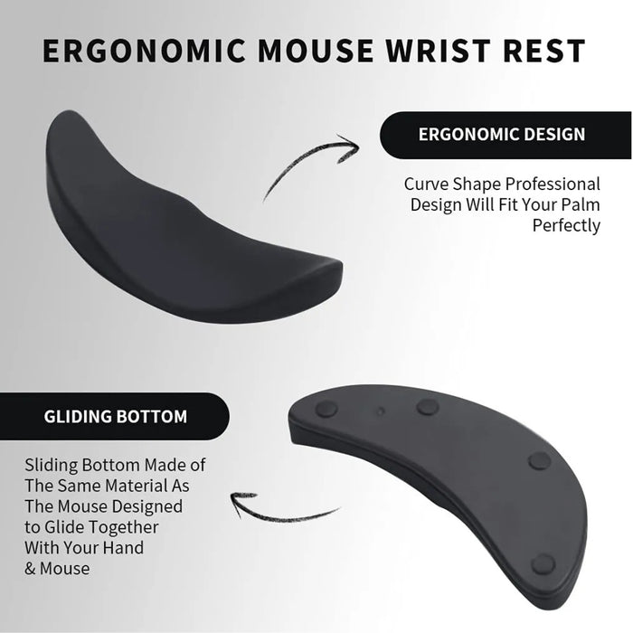 Black ergonomic mouse wrist rest with curved palm-fitting shape and gliding bottom – designed for comfort and synchronized mouse movement – 1598452347809 13936001