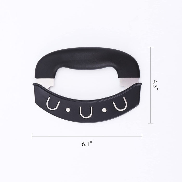 Black headband with measurements on a white background