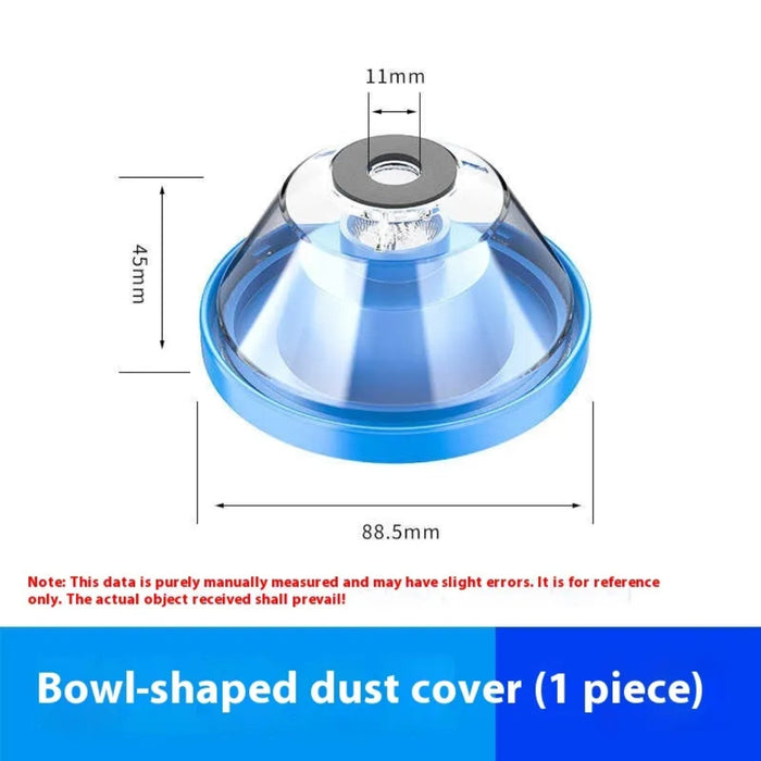 Bowl-shaped drill dust cover with labeled dimensions—45 mm height, 88.5 mm base diameter, and 11 mm top opening; compact, single-piece accessory designed to contain debris during wall drilling. Text notes manual measurement disclaimer and usage-specific sizing – 1600006963727 13240327.
