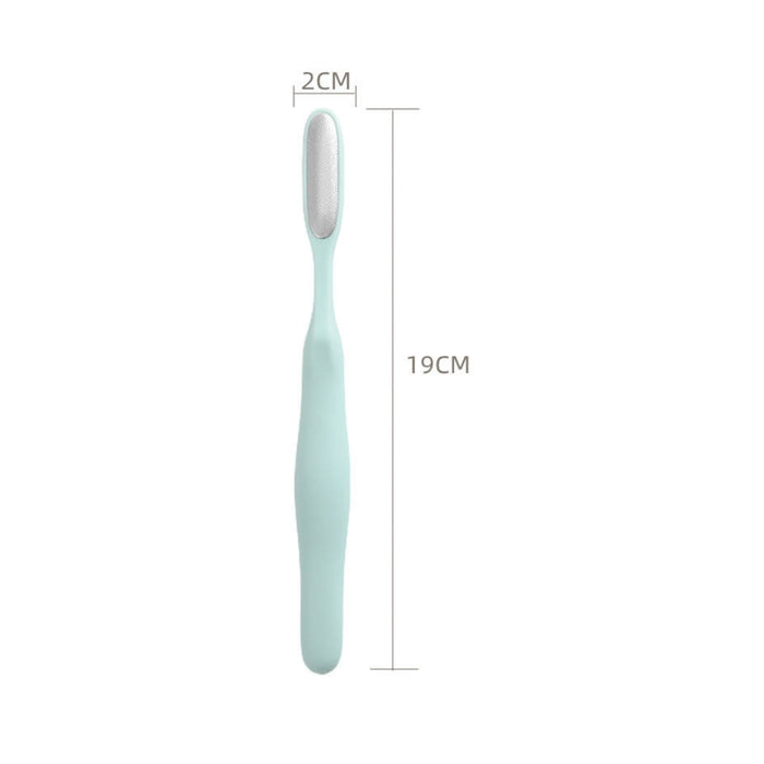 Light blue toothbrush with measurements on a white background