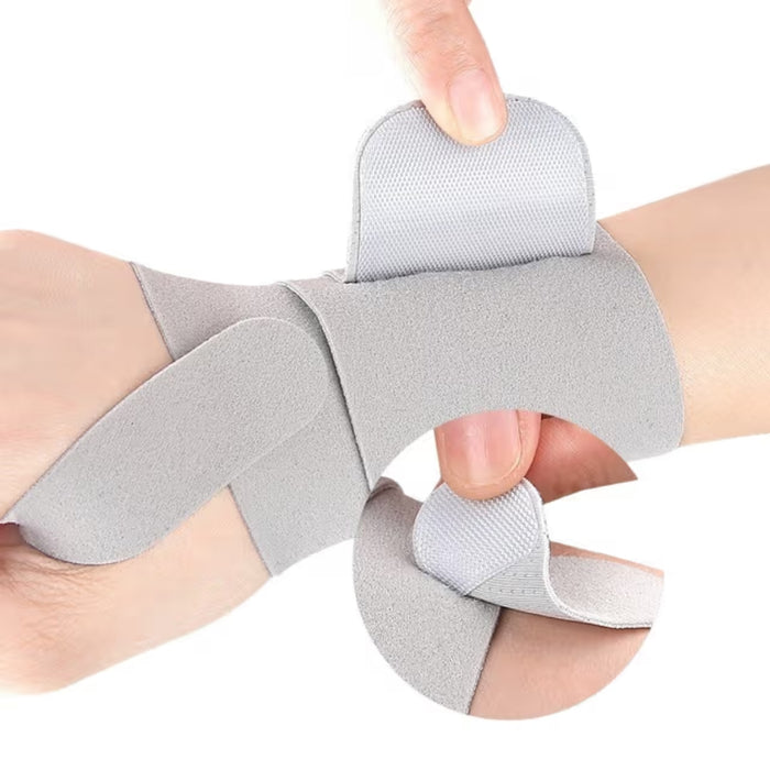 Wrist and thumb support brace gray with Velcro fastening detail